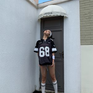P Pouvoir fait maison été design sens niche numérique col en V football américain sports rue casual t-shirt à manches courtes – Image 3