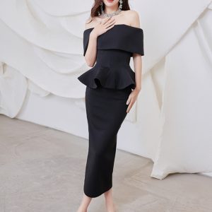hot selling European and American foreign trade women's one-shoulder dress two-piece ruffle hip dress women – Image 8
