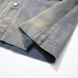 fashion brand denim shirt washed tassel cartoon embroidery short-sleeved shirt – Image 7