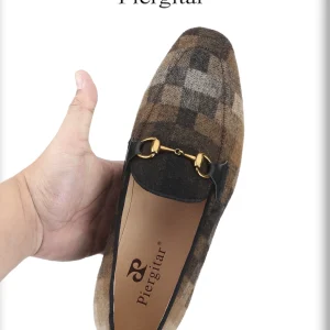 Italy imported gradient plaid wool men's loafers, classic horsebit, old money style, slip-on red shoes – Image 4