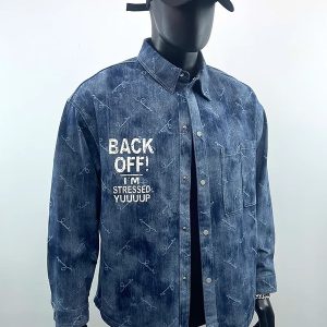 Jacquard craft chemise en jean à revers pour hommes printemps – Image 3