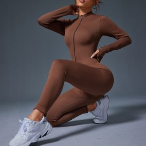 holes for women, long sleeve overalls, hip lifts, trousers, small high-neck overalls – Image 3