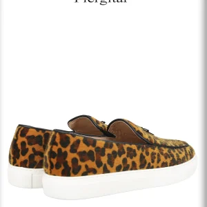 European and American wild wind leopard print flocked men's slip-on casual board shoes leather small bow tie white platform sneakers – Image 4