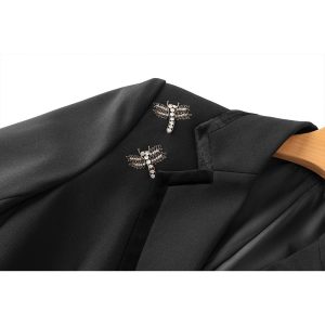 Spot Nanyou 24 pre-autumn high-end velvet double-breasted blazer heavy industry nail drill dragonfly embroidery suit – Image 4