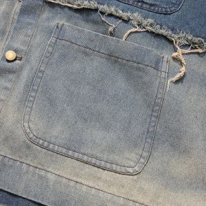 fashion brand denim shirt washed tassel cartoon embroidery short-sleeved shirt – Image 4