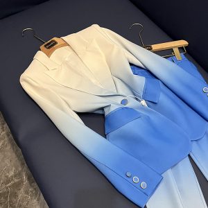 Mode, luxe, vêtements de cérémonie professionnels, costume slim dégradé vert de haute qualité, pantalons pour femmes, ensemble deux pièces A923 – Image 5