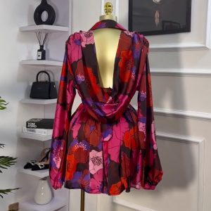 European and American women's clothing 2025 spring new temperament elegant print V-neck backless high-waisted dress short skirt – Image 3