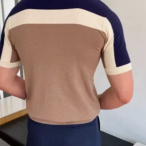 Foreign trade men's 2025 summer stitching knitwear plus size contrast short sleeve polo shirt tide Men's T-Shirt – Image 3