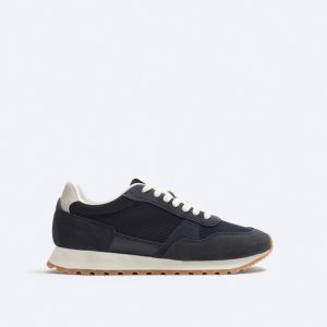 Chaussures vintage pour hommes, panneaux en daim de vache, chaussures de sport en daim bleu doux, chaussures de jogging, chaussures de course antidérapantes et portables – Image 3