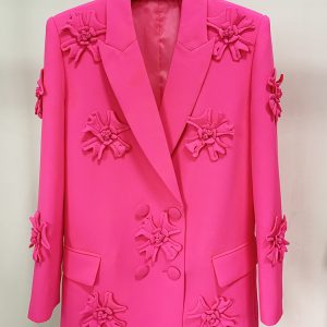 Hot selling new European and American double-breasted heavy industry three-dimensional flower decoration blazer + trouser set – Image 4
