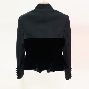 In stock 2024 autumn and winter new European and American star fashion slim structure silhouette velvet panelled blazer – Image 3