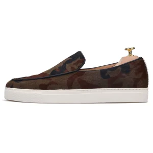 Brown & Black Camouflage Horsehair Men's Slip-On Sneakers Sneakers Leather Lined Breathable Casual Sneakers Plus Size – Image 3