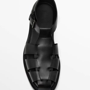 summer new cowhide men's sandals versatile breathable cut-out shoes men's leather casual roman shoes trend – Image 3