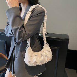 Armpit bag 2025 new forest sweet girl fashion pleated bow crossbody bag versatile one-shoulder dumpling bag – Image 3