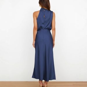Spring and summer hot sale cross-border satin women's temperament elegant celebrity dress French high-end light evening dress – Image 4