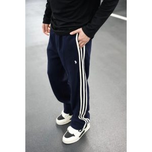 2025 spring high-end spliced webbing striped wide-leg straight leg sports casual pants men's loose light luxury long-guard pants – Image 3
