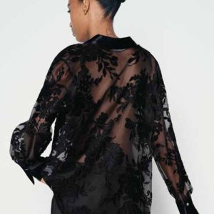 7484156 new women's temperament is loose and thin, and the devoré print translucent long-sleeved shirt 07484156800 – Image 3