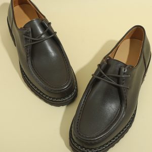 Chaussures derby : vêtements cargo vintage en cuir britannique pour hommes, mocassins, cuir de vachette à bout rond, chaussures basses en cuir à lacets – Image 4