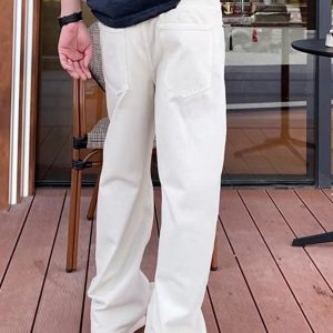 2025 spring high-end designer washed scimitar wide-leg straight white jeans men's loose light luxury long pants – Image 3