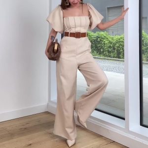 Summer new European and American foreign trade women's clothing square neck slim slim waist open back temperament straight jumpsuit women – Image 5