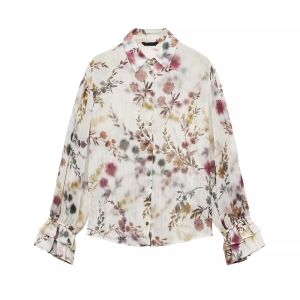 ZA2025 Spring New Arrival Women's Metallic Line Print Lapel Long Sleeve Translucent Layered Shirt – Image 3