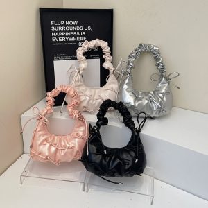 Armpit bag 2025 new forest sweet girl fashion pleated bow crossbody bag versatile one-shoulder dumpling bag – Image 4