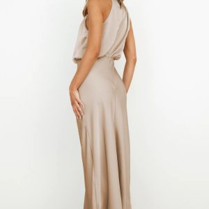 Spring and summer hot sale cross-border satin women's temperament elegant celebrity dress French high-end light evening dress – Image 3