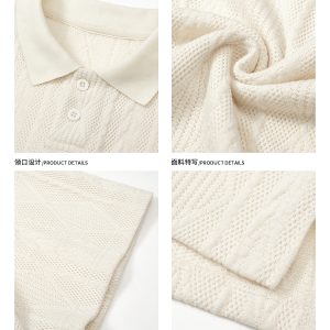 Wukong has a textured knitted short-sleeved polo shirt for men's summer trendy brand loose casual breathable lapel T-shirt – Image 3