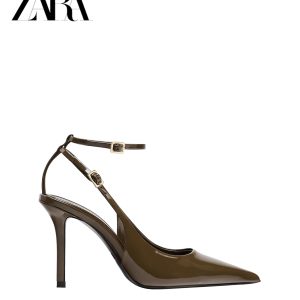 Printemps Nouvelles Femmes Chaussures En cuir verni vert kaki à bout pointu, sandales à talons aiguilles, et la sœur royale sont belles – Image 6