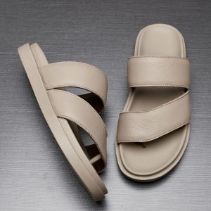 Leather slippers men's 2025 summer casual breathable sandals outdoor non-slip flip flops platform soled trendy beach shoes – Image 4
