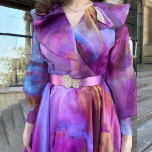 New European and American Foreign Trade Printed Large Pendulum Mesh Dress Commuter European and American Plus Size Women's Dress – Image 3
