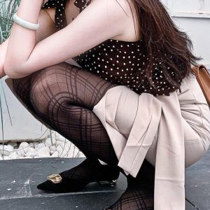 [2 paires] Nouveau Check Retro Design Sensual Sexy Sister Style Bas Noir Soie Collants Femme Leggings – Image 5