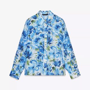 ZA25 Spring New Women's Flower Print Fashion Drap Lapel Long Sleeve Shirt 5029055 5029053 – Image 5