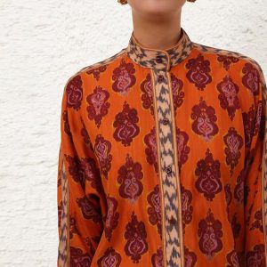 New Ica Tie-Dye Pattern Stand Collar Shirt Elasticated Waist Drawstring Trousers Set – Image 4