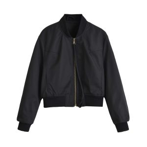 Zilu trendy products European and American style new American retro round neck double zipper baseball jersey short cardigan long sleeve jacket women – Image 4