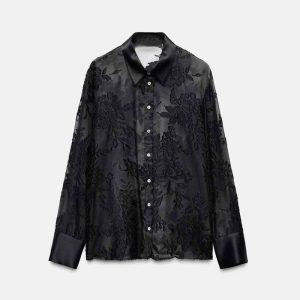7484156 new women's temperament is loose and thin, and the devoré print translucent long-sleeved shirt 07484156800 – Image 4