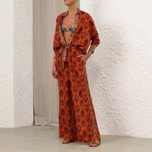 New Ica Tie-Dye Pattern Stand Collar Shirt Elasticated Waist Drawstring Trousers Set – Image 5
