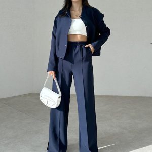 European and American cross-border women's clothing 2025 autumn and winter new fashion button loose jacket comfortable and versatile slacks suit – Image 4