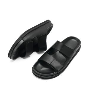 Slippers men's summer cowhide casual thick-soled sandals wear non-slip breathable velcro slippers men – Image 5