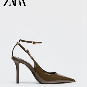 Printemps Nouvelles Femmes Chaussures En cuir verni vert kaki à bout pointu, sandales à talons aiguilles, et la sœur royale sont belles – Image 3