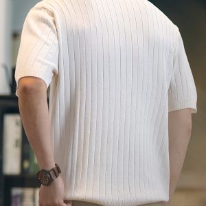 American Vintage Ice Silk Polo Shirt Short Sleeve Men's Summer 2025 New Loose Knit T-Shirt Men's V-Neck Top – Image 3