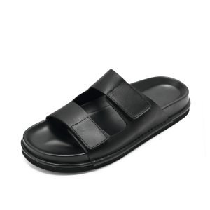 Slippers men's summer cowhide casual thick-soled sandals wear non-slip breathable velcro slippers men – Image 4