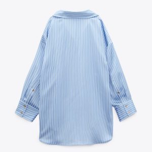 ZA SHOP spring new women's fashion loose casual striped silk satin texture blouse 7969260 – Image 3