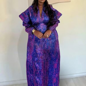 Jacquard cloth loose version robe cross border foreign trade africa women's plus size dress headscarf – Image 5