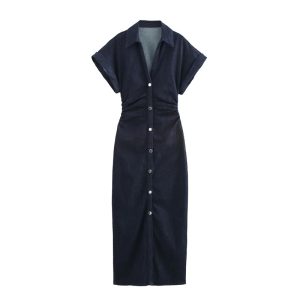 Foreign trade 2025 spring and summer new European and American style women's fashion temperament single-breasted slim denim dress 2284576 – Image 5