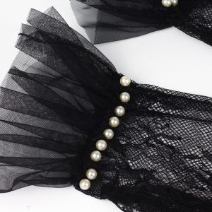 Gants de mariée courts en dentelle française blanc perle dentelle dîner de mariage robe de mariée principale accessoires vintage WG048 – Image 4