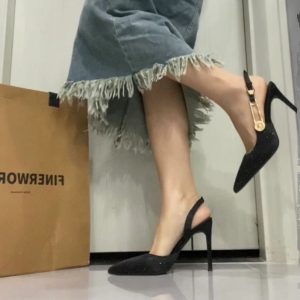 Beautiful rhinestone high heels, women's stiletto heels, celebrity banquet shallow metal buckle, straight with toe sandals – Image 3