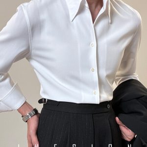 JUESION temperament pure white shirt men's long sleeve high-end shirt casual business anti-wrinkle one collar inch shirt – Image 3