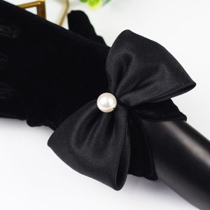 Hepburn style rétro noir velours gants simple robe de mariée studio photo maquillage spectacle photo props WG030 – Image 8