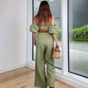 Summer new European and American foreign trade women's clothing square neck slim slim waist open back temperament straight jumpsuit women – Image 3